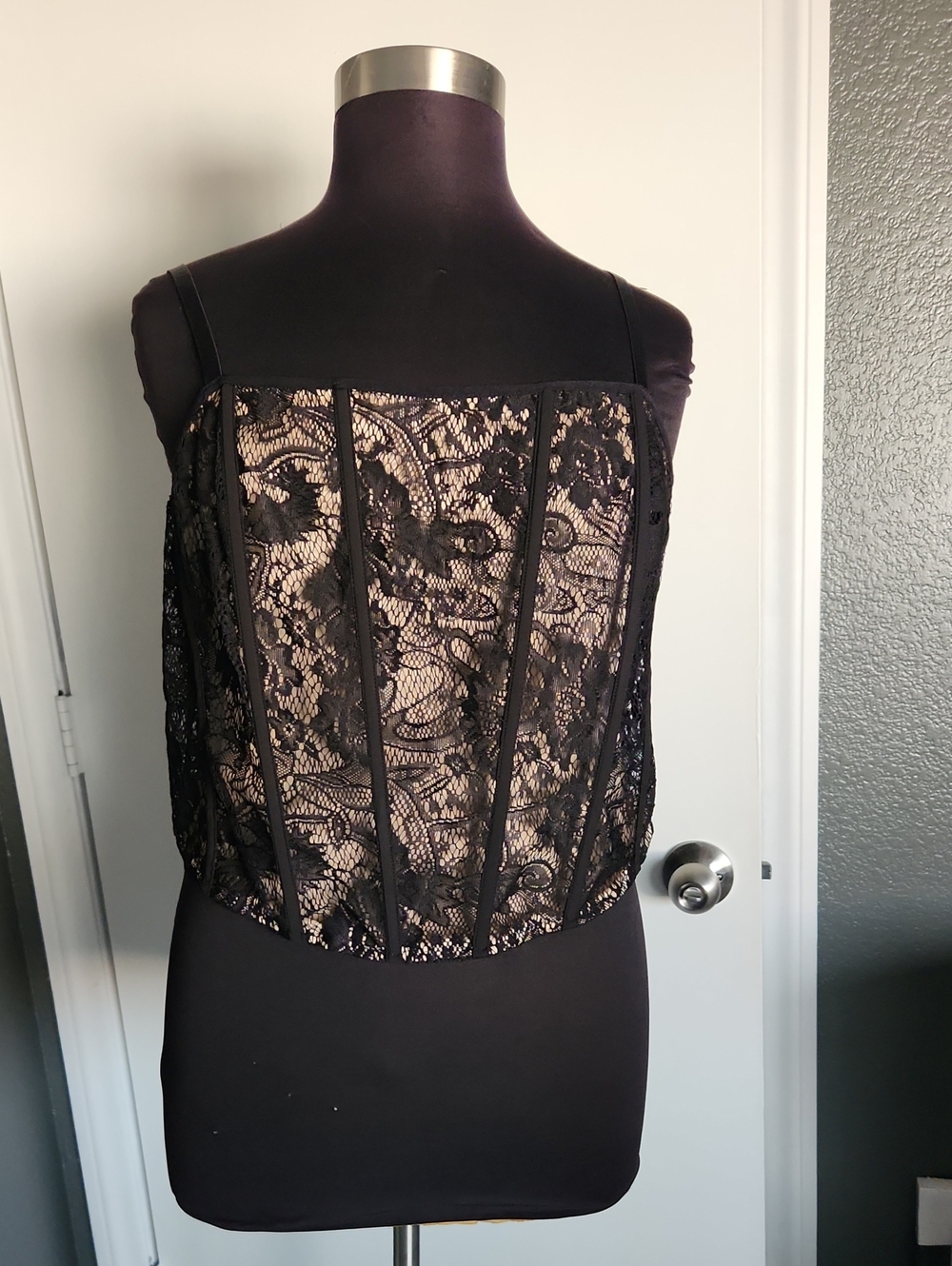 torrid Black Lace Over Nude Strapless Corset Camisole